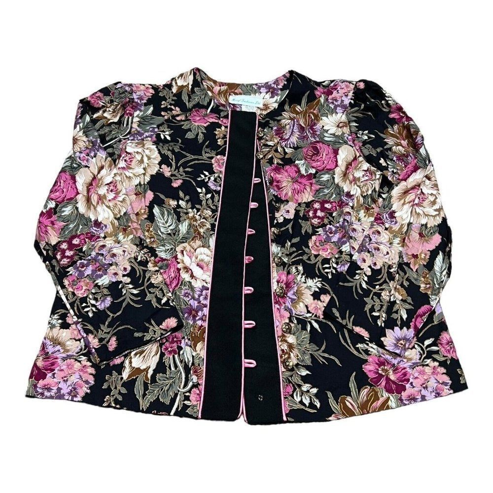 Meryl Fashions LTD Size 16 Floral Blazer Jacket Cotton Blend Long Sleeve Vintage